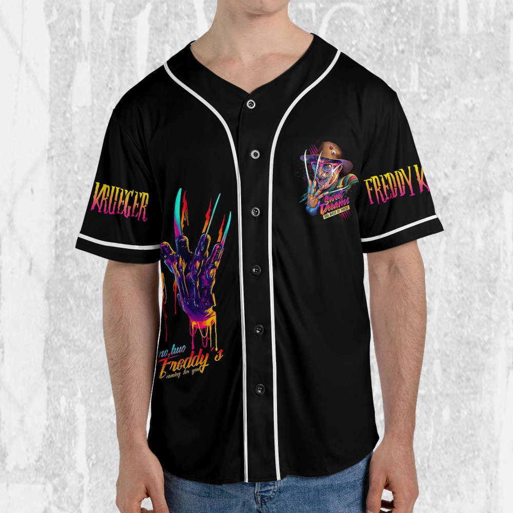 Personalize Freddy Krueger Neon Elm Street Jersey,Horror Jersey,Freddy Baseball Jersey - lylyprint.com baseball jersey product view 4