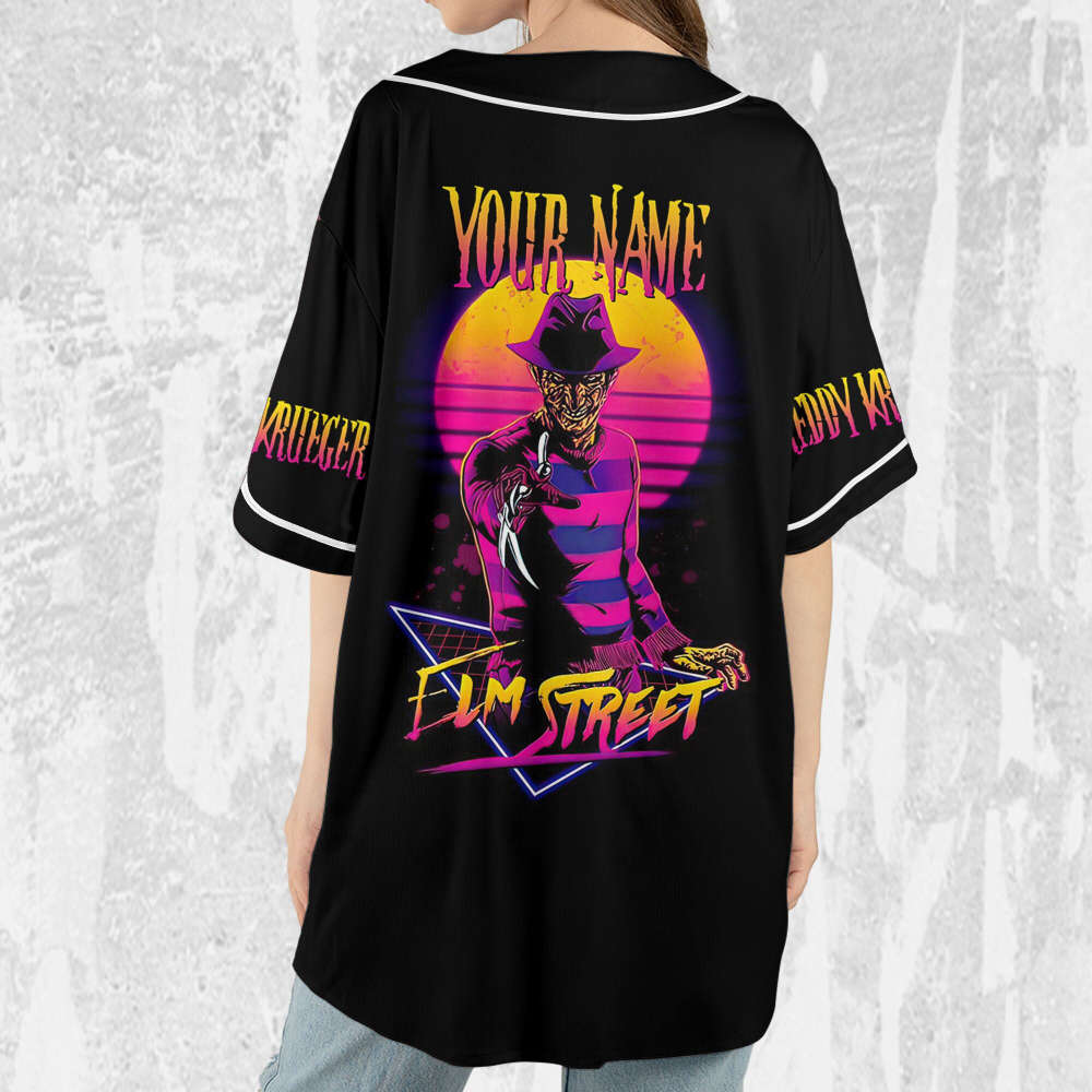Personalize Freddy Krueger Neon Elm Street Jersey,Horror Jersey,Freddy Baseball Jersey - lylyprint.com baseball jersey product view 5
