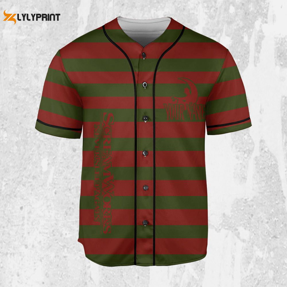 Personalize Freddy Krueger Nightmare Cosplay Jersey, Horror Jersey, Freddy Baseball Jersey - lylyprint.com baseball jersey product view 2