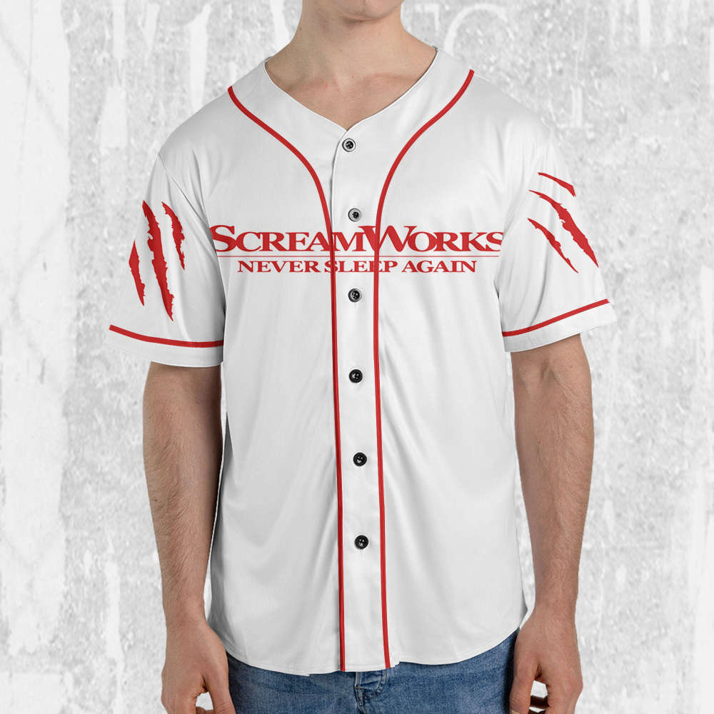 Personalize Freddy Krueger ScreamWorks Never Sleep Again Jersey, Freddy Baseball Jersey - lylyprint.com baseball jersey product view 4