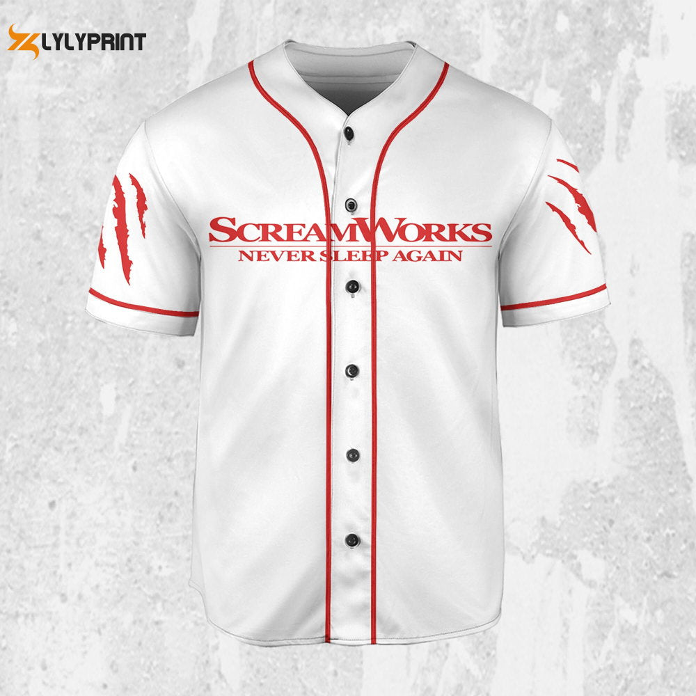 Personalize Freddy Krueger ScreamWorks Never Sleep Again Jersey, Freddy Baseball Jersey - lylyprint.com baseball jersey product view 1