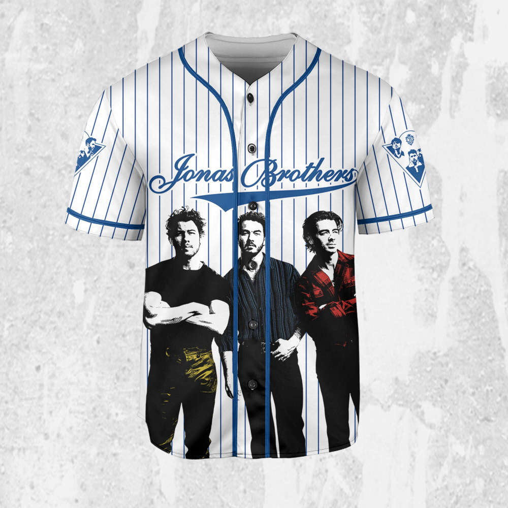 Personalize Jonas Brothers Five Albums One Night Color Blue Jersey, Jonas Brothers Baseball Jersey, Custom Baseball Jersey, Music Concert - Aopprinter baseball jersey product view 2