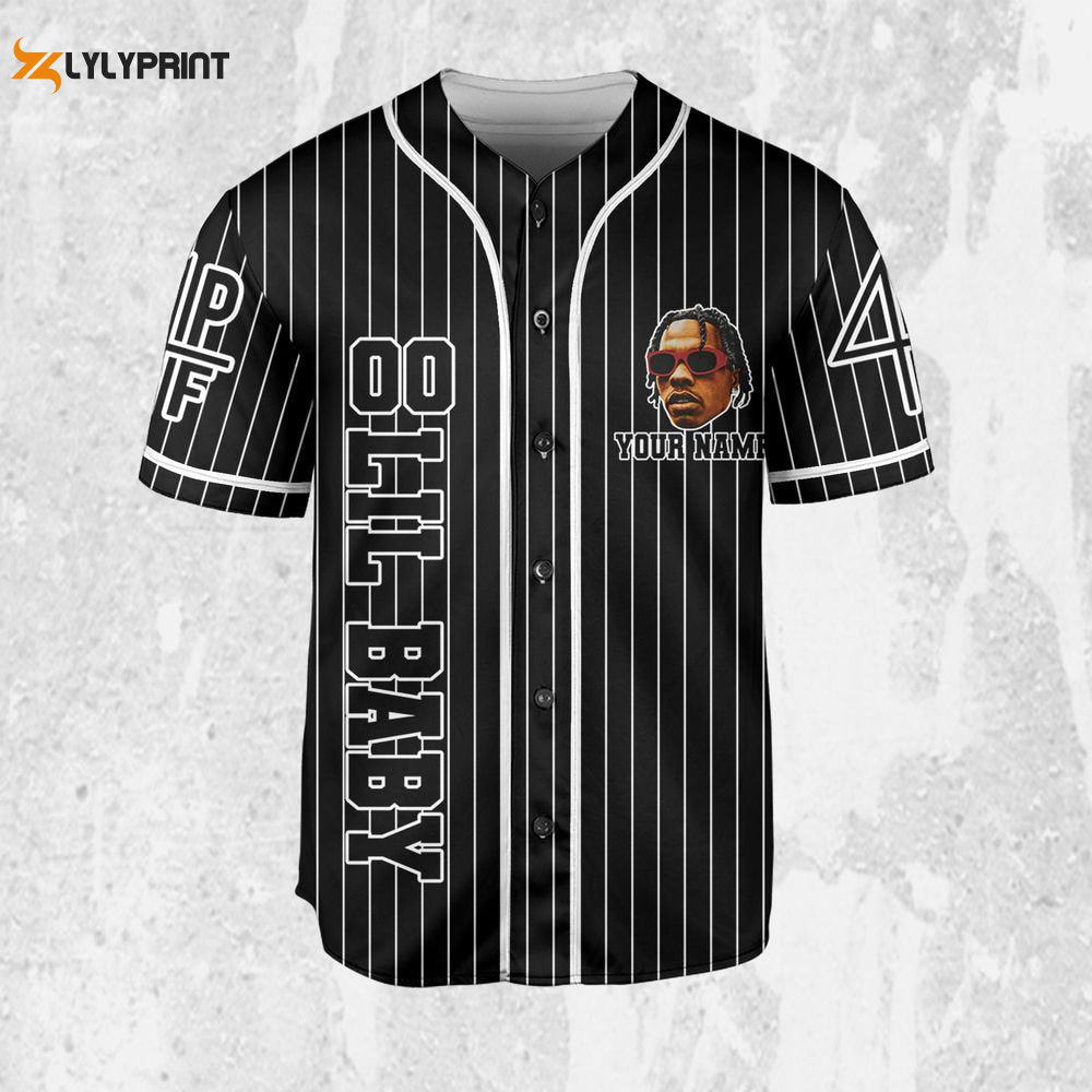 Personalize Lil Baby Black Color Jersey, Lil Baby Baseball Jersey, Lil Baby Rap Jersey - lylyprint.com baseball jersey product view 1