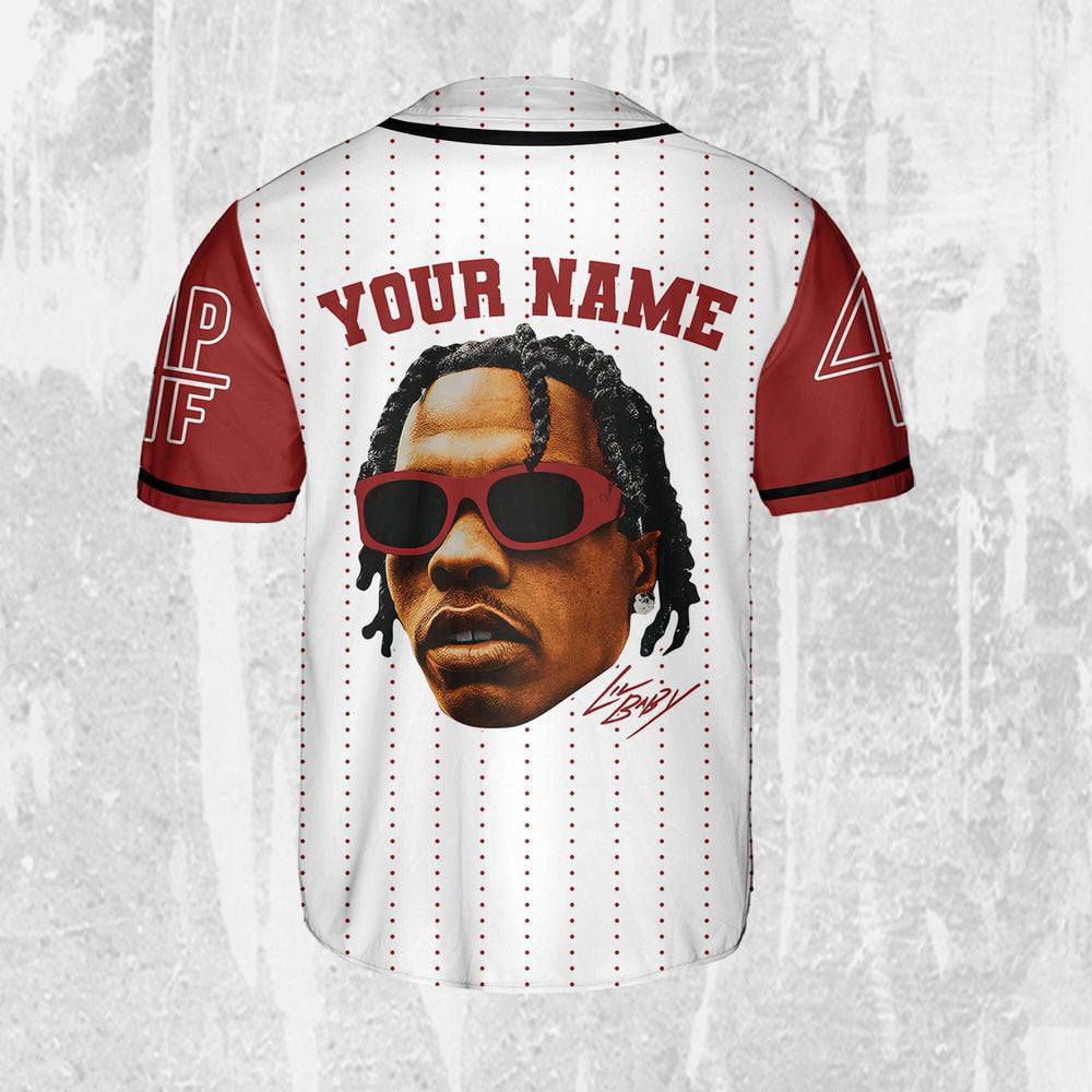 Personalize Lil Baby Red Sleeve Jersey, Lil Baby Baseball Jersey, Lil Baby Rap Jersey - lylyprint.com baseball jersey product view 3