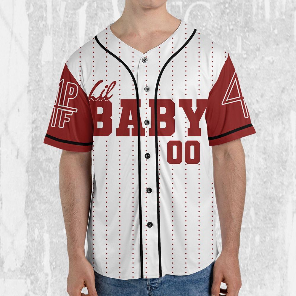 Personalize Lil Baby Red Sleeve Jersey, Lil Baby Baseball Jersey, Lil Baby Rap Jersey - lylyprint.com baseball jersey product view 4