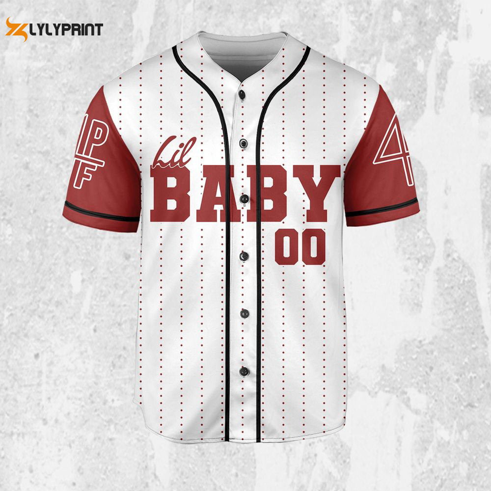 Personalize Lil Baby Red Sleeve Jersey, Lil Baby Baseball Jersey, Lil Baby Rap Jersey - lylyprint.com baseball jersey product view 1