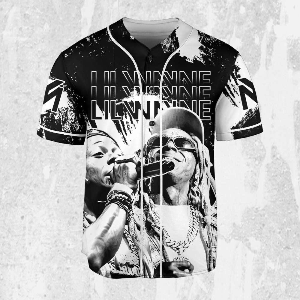 Personalize Lil Wayne Rapper Grunge Black And White Color Jersey, Custom Baseball Jersey, Lil Wayne Shirt,Lil Wayne Rap Shirt,Music Jersey - Aopprinter baseball jersey product view 2