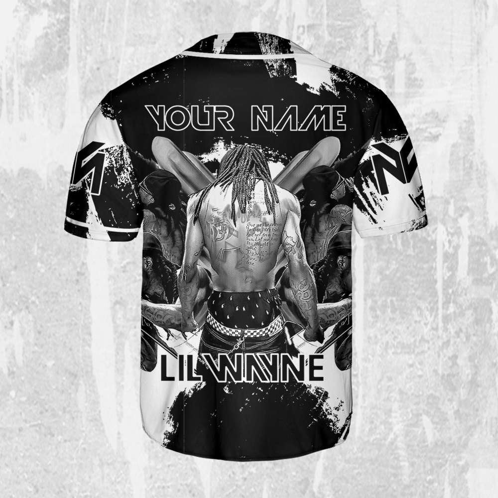 Personalize Lil Wayne Rapper Grunge Black And White Color Jersey, Custom Baseball Jersey, Lil Wayne Shirt,Lil Wayne Rap Shirt,Music Jersey - Aopprinter baseball jersey product view 3