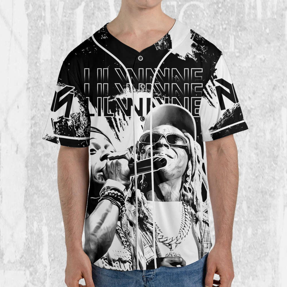 Personalize Lil Wayne Rapper Grunge Black And White Color Jersey, Custom Baseball Jersey, Lil Wayne Shirt,Lil Wayne Rap Shirt,Music Jersey - Aopprinter baseball jersey product view 4