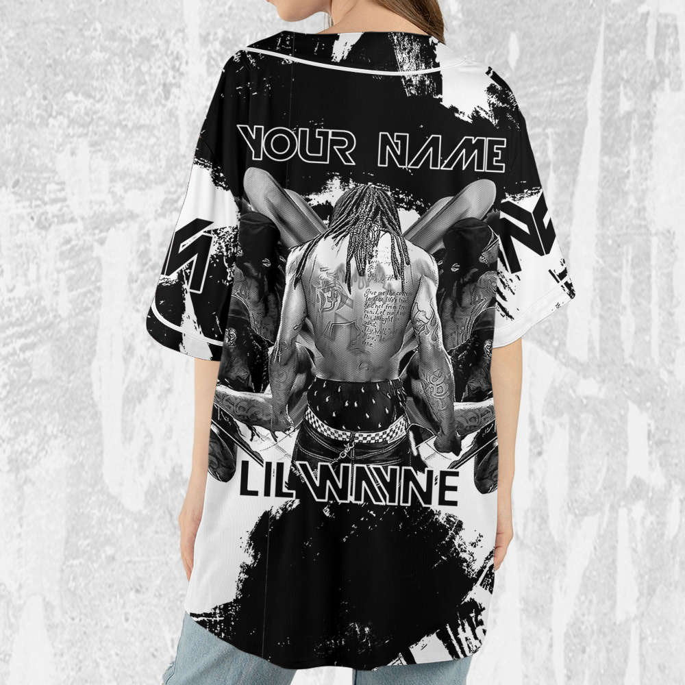 Personalize Lil Wayne Rapper Grunge Black And White Color Jersey, Custom Baseball Jersey, Lil Wayne Shirt,Lil Wayne Rap Shirt,Music Jersey - Aopprinter baseball jersey product view 5