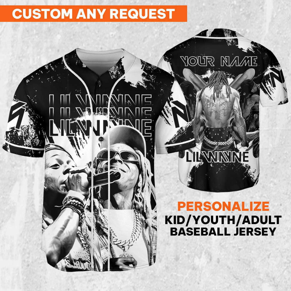 Personalize Lil Wayne Rapper Grunge Black And White Color Jersey, Custom Baseball Jersey, Lil Wayne Shirt,Lil Wayne Rap Shirt,Music Jersey - Aopprinter baseball jersey product view 1