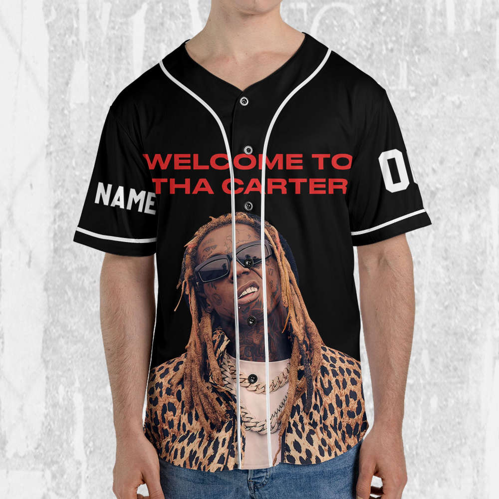 Personalize Lil Wayne Welcome To Tha Carter Black Color Jersey, Custom Baseball Jersey - lylyprint.com baseball jersey product view 3