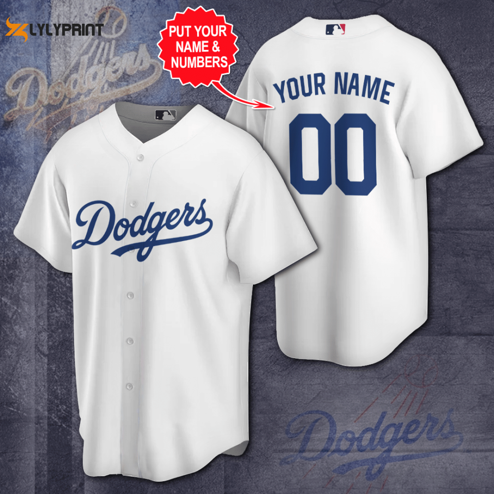 Personalize Los Angeles Dodgers Baseball Team All Over Print 3D Baseball Jersey-White - lylyprint.com baseball jersey product view 1