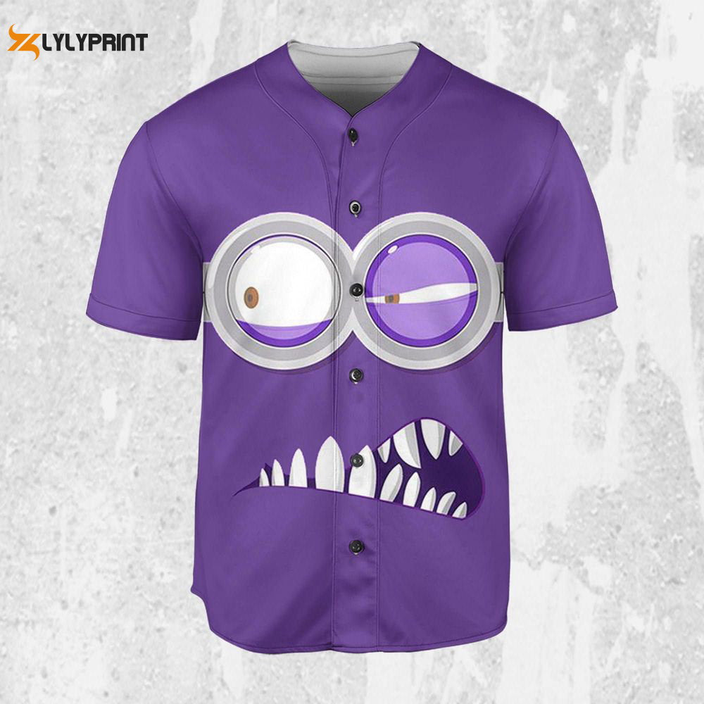 Personalize Minions Purple Evil Minion Baseball Jersey - lylyprint.com baseball jersey product view 2