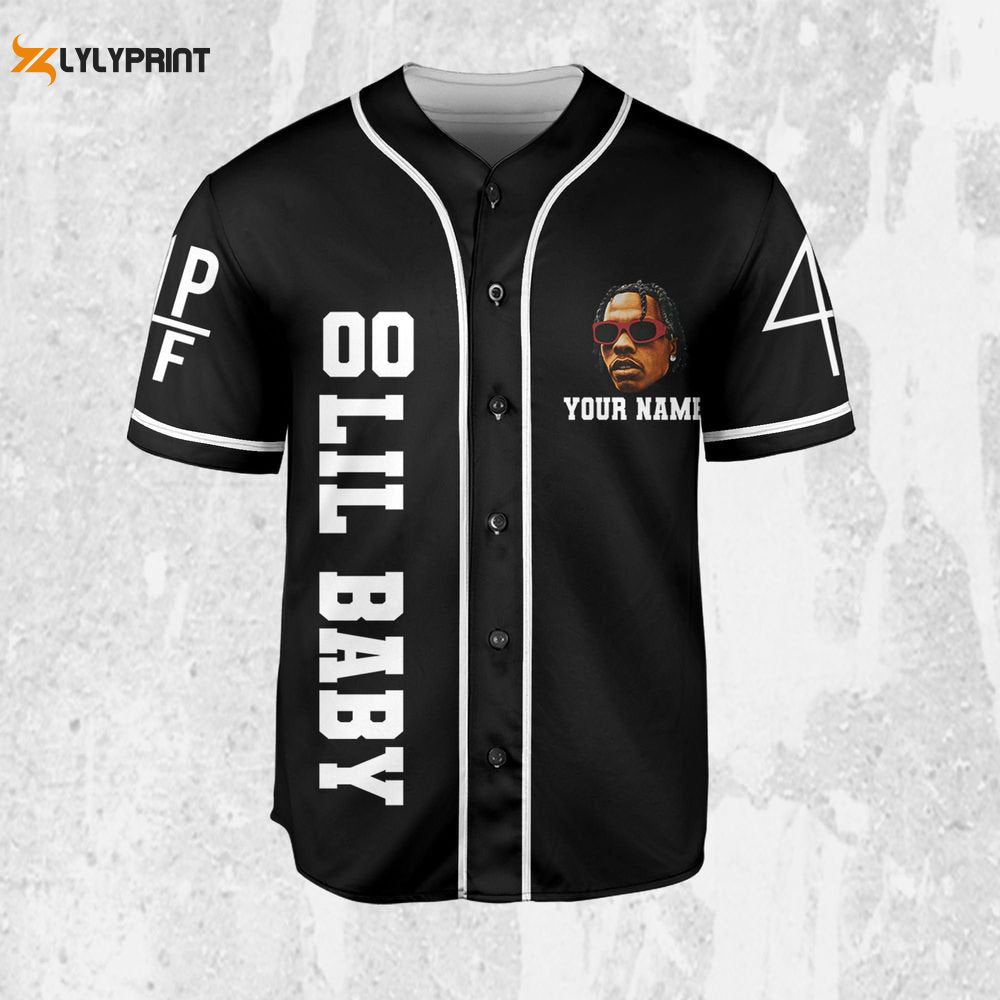 Personalize Retro Lil Baby Black Jersey, Lil Baby Baseball Jersey, Lil Baby Rap Jersey Shirt - lylyprint.com baseball jersey product view 2