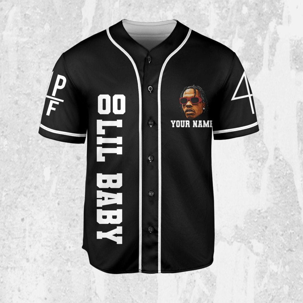 Personalize Retro Lil Baby Black Jersey, Lil Baby Baseball Jersey, Lil Baby Rap Jersey Shirt, 4PF Shirt, Music Baseball Jersey baseball jersey product view 2
