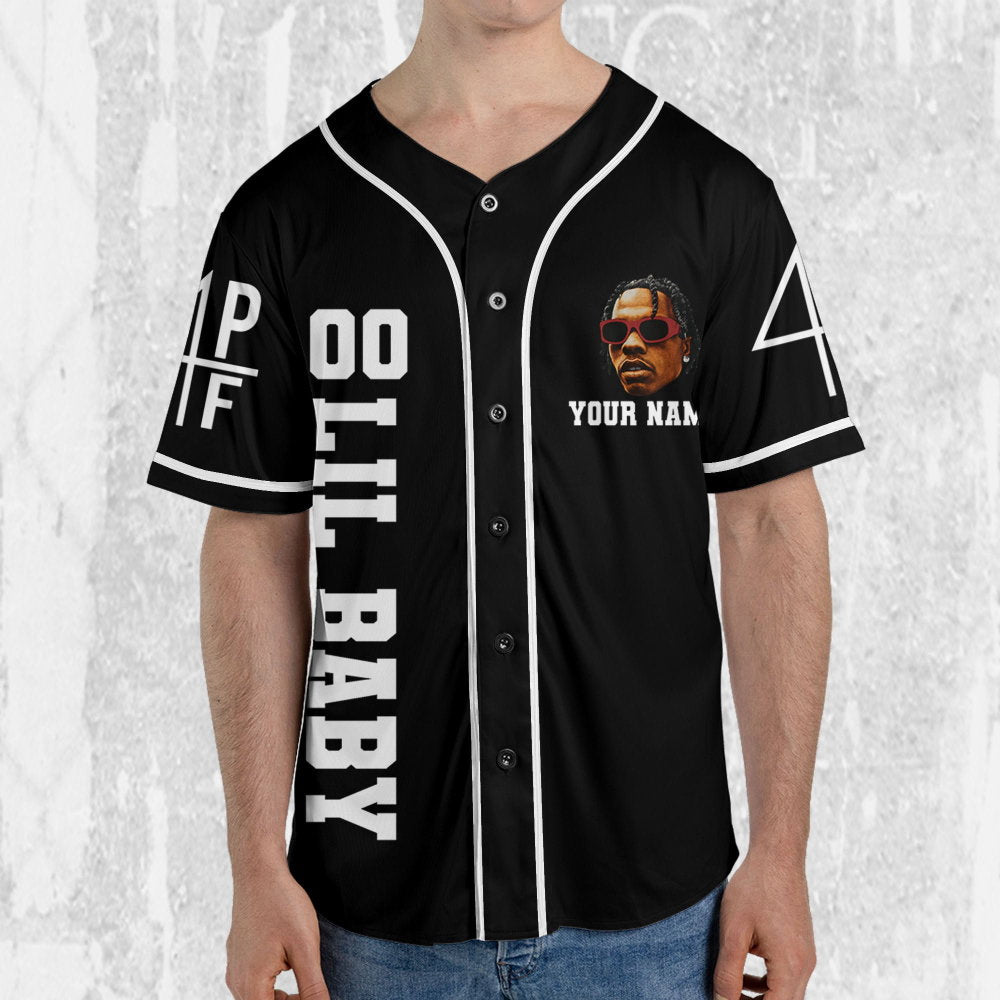 Personalize Retro Lil Baby Black Jersey, Lil Baby Baseball Jersey, Lil Baby Rap Jersey Shirt, 4PF Shirt, Music Baseball Jersey baseball jersey product view 4