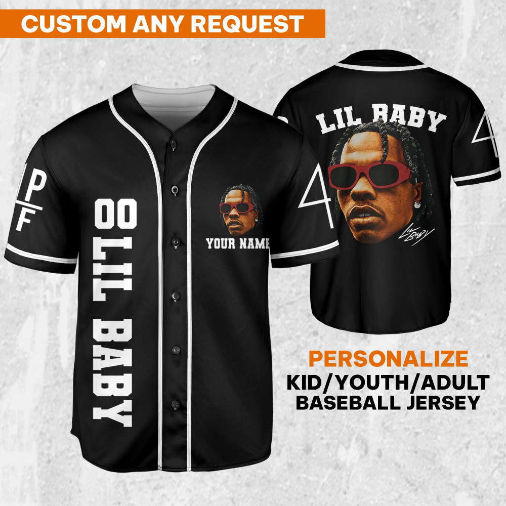 Personalize Retro Lil Baby Black Jersey, Lil Baby Baseball Jersey, Lil Baby Rap Jersey Shirt, 4PF Shirt, Music Baseball Jersey - Aopprinter baseball jersey product view 1