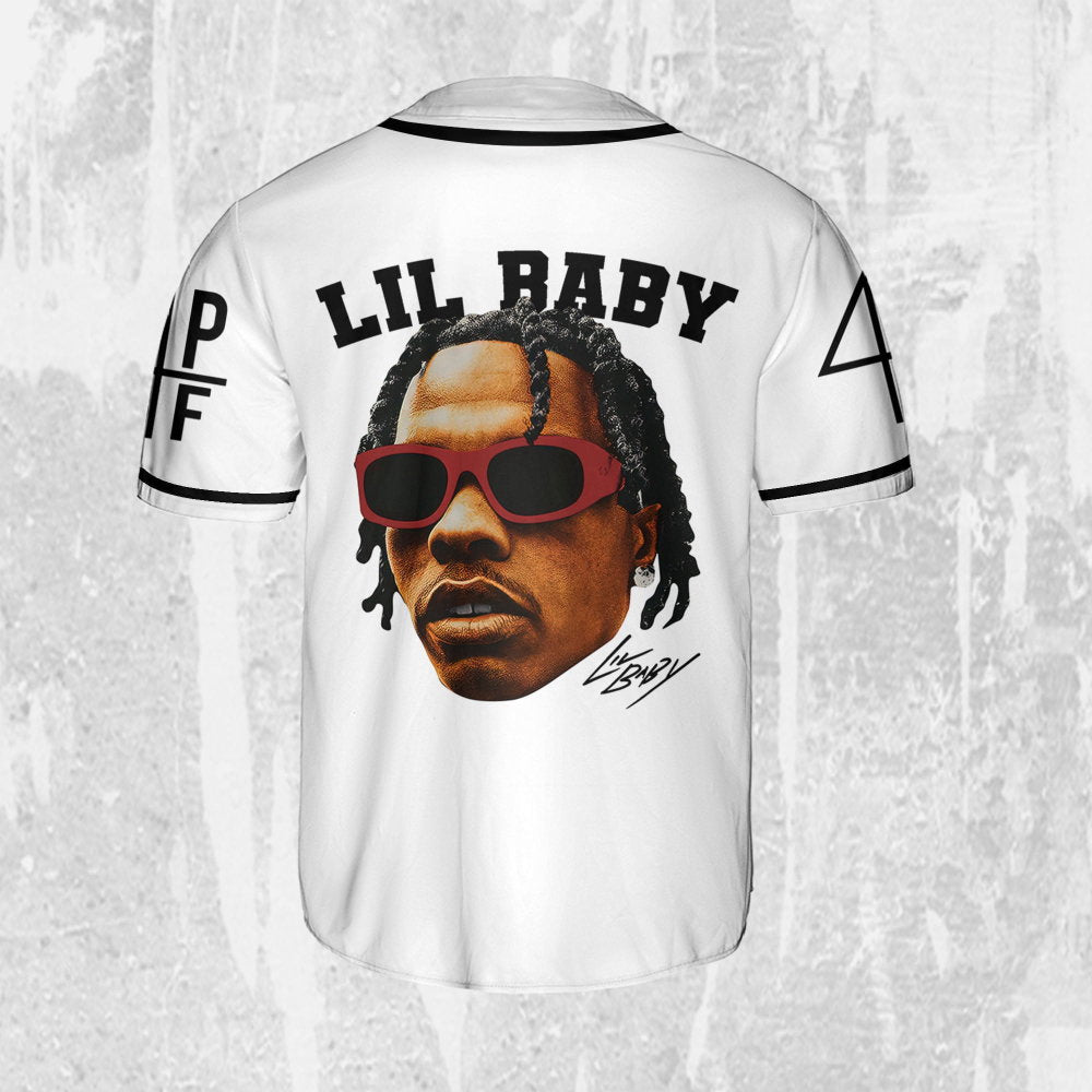 Personalize Retro Lil Baby White Jersey, Lil Baby Baseball Jersey, Lil Baby Rap Jersey Shirt - lylyprint.com baseball jersey product view 3