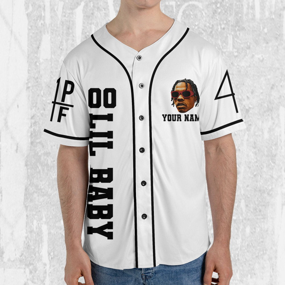Personalize Retro Lil Baby White Jersey, Lil Baby Baseball Jersey, Lil Baby Rap Jersey Shirt - lylyprint.com baseball jersey product view 4