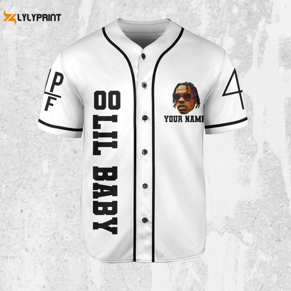 Personalize Retro Lil Baby White Jersey, Lil Baby Baseball Jersey, Lil Baby Rap Jersey Shirt - lylyprint.com baseball jersey product view 1