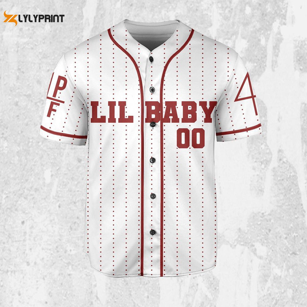 Personalize Retro Vintage Lil Baby Style Red And White Jersey, Lil Baby Baseball Jersey - lylyprint.com baseball jersey product view 2