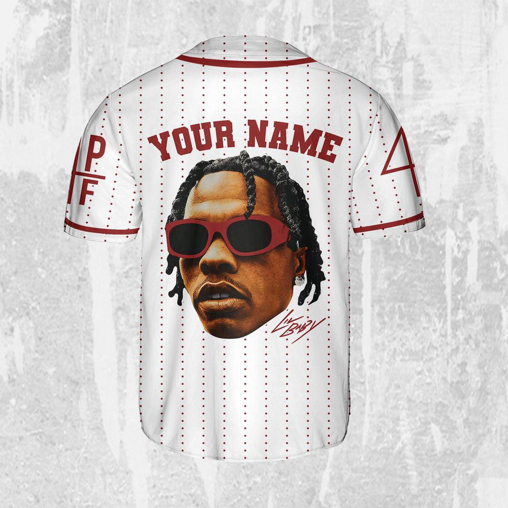 Personalize Retro Vintage Lil Baby Style Red And White Jersey, Lil Baby Baseball Jersey - lylyprint.com baseball jersey product view 3
