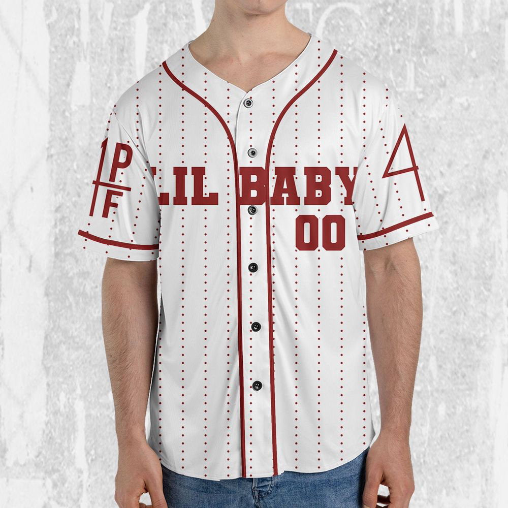Personalize Retro Vintage Lil Baby Style Red And White Jersey, Lil Baby Baseball Jersey - lylyprint.com baseball jersey product view 4