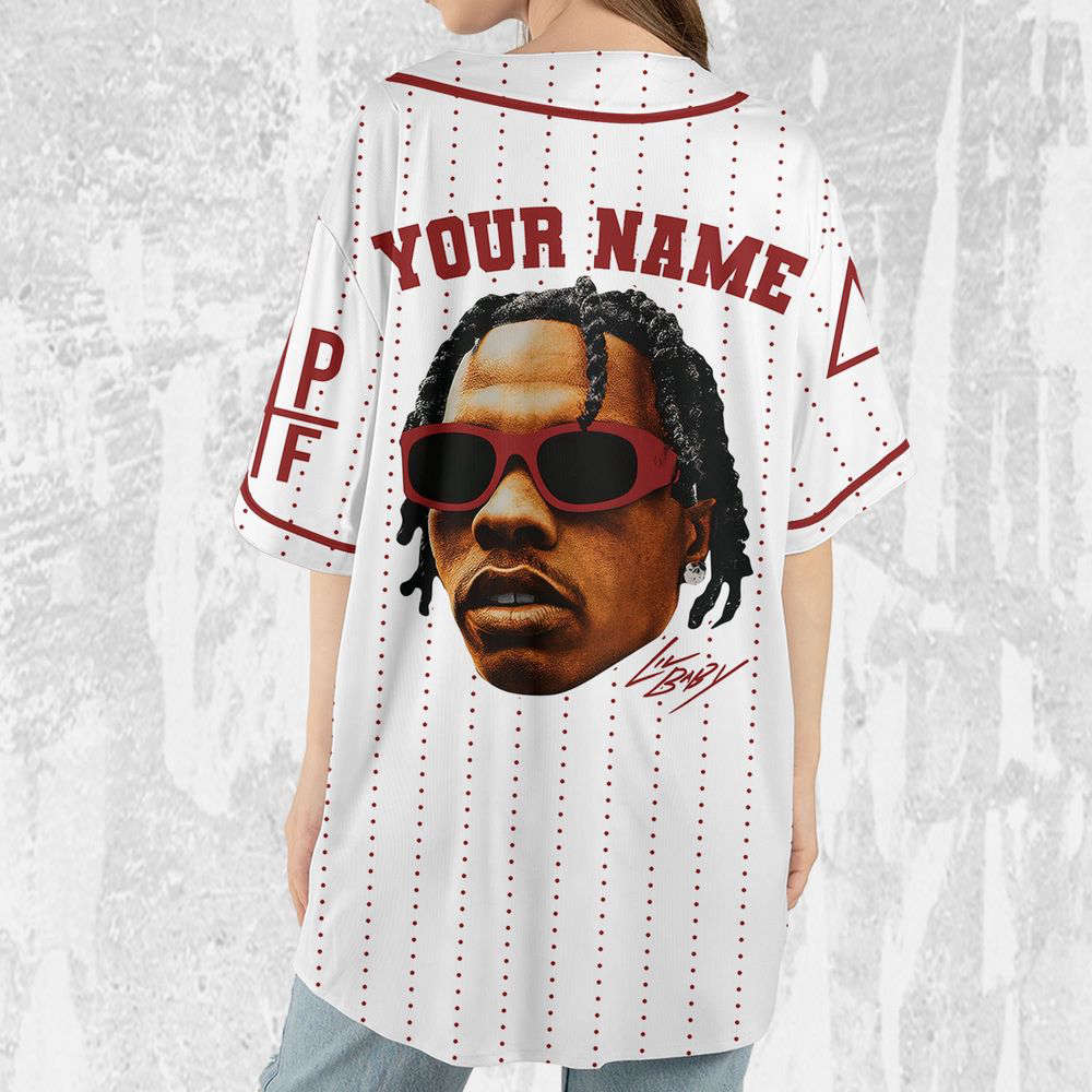 Personalize Retro Vintage Lil Baby Style Red And White Jersey, Lil Baby Baseball Jersey - lylyprint.com baseball jersey product view 5