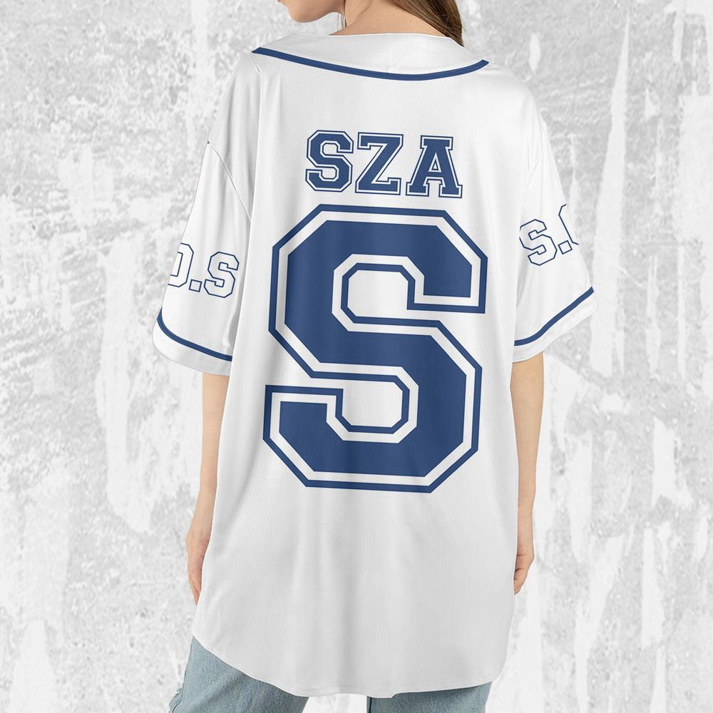 Personalize SZA Awesome Blue And White Color Jersey, Sza Baseball Jersey - lylyprint.com baseball jersey product view 4