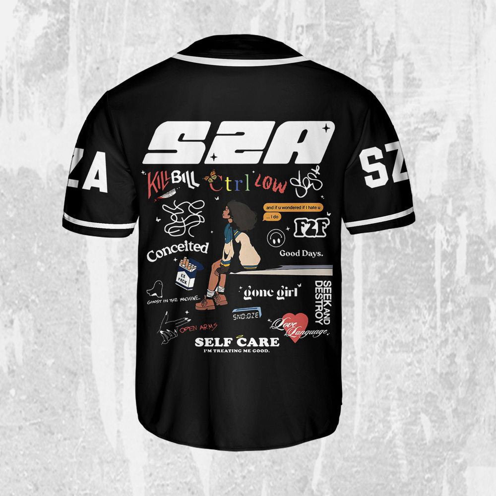Personalize SZA SOS Black And White Jersey, Sza Baseball Jersey, SOS New Album - lylyprint.com baseball jersey product view 2