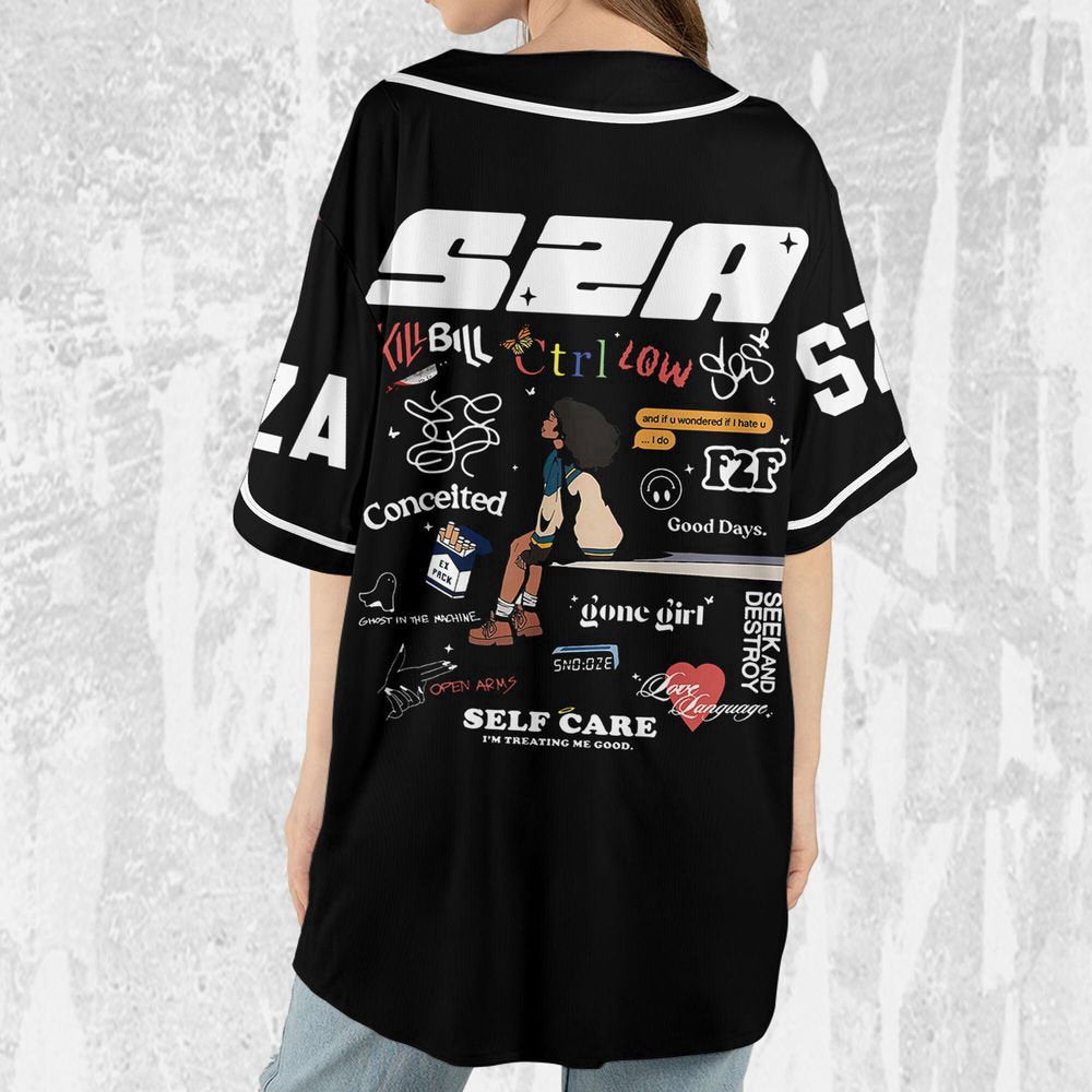Personalize SZA SOS Black And White Jersey, Sza Baseball Jersey, SOS New Album - lylyprint.com baseball jersey product view 4