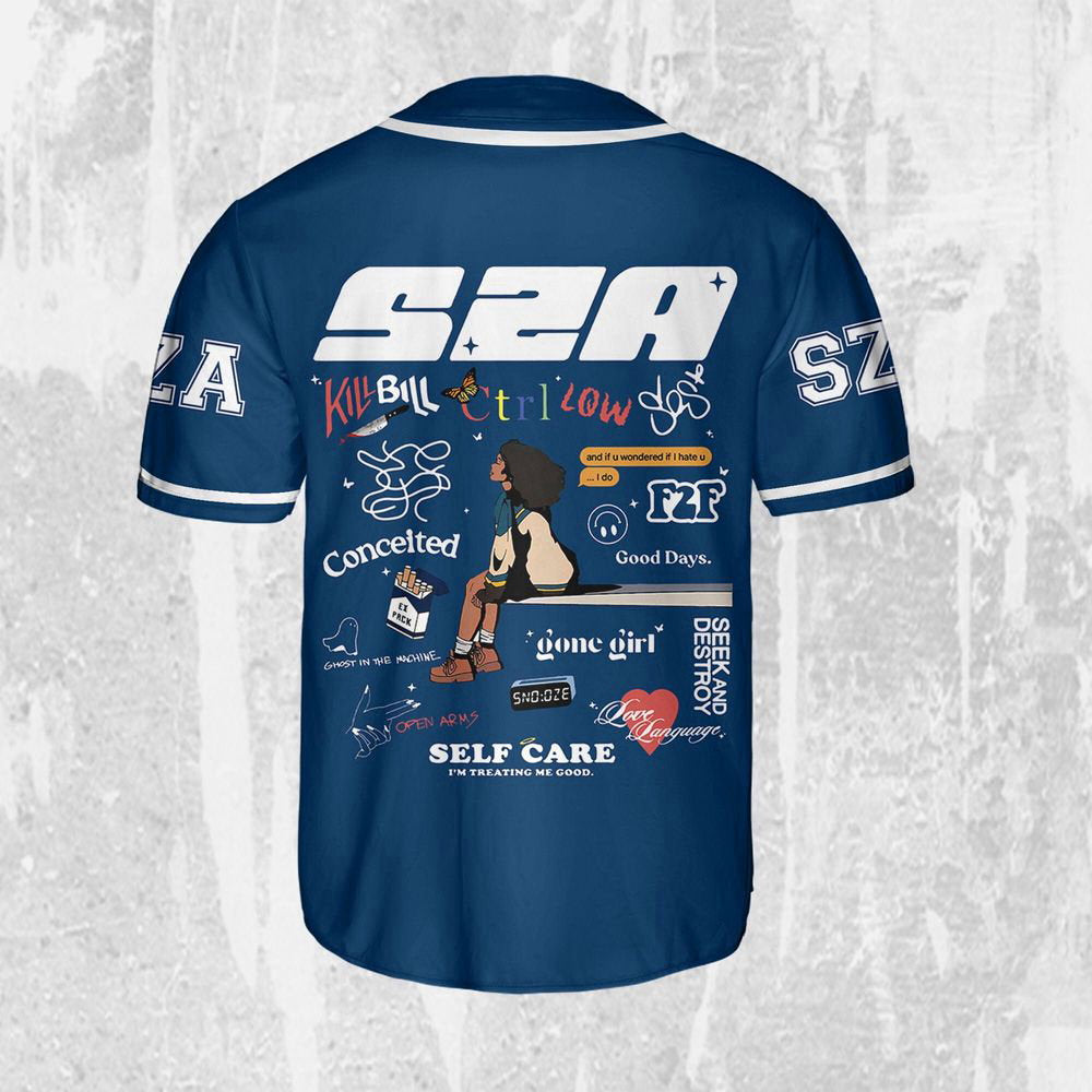 Personalize SZA SOS Blue Jersey, Sza Baseball Jersey, SOS New Album - lylyprint.com baseball jersey product view 2