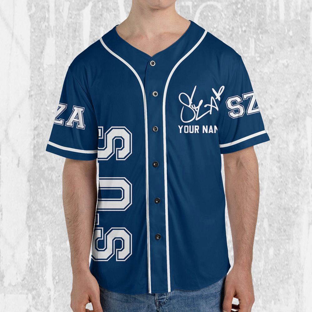 Personalize SZA SOS Blue Jersey, Sza Baseball Jersey, SOS New Album - lylyprint.com baseball jersey product view 3