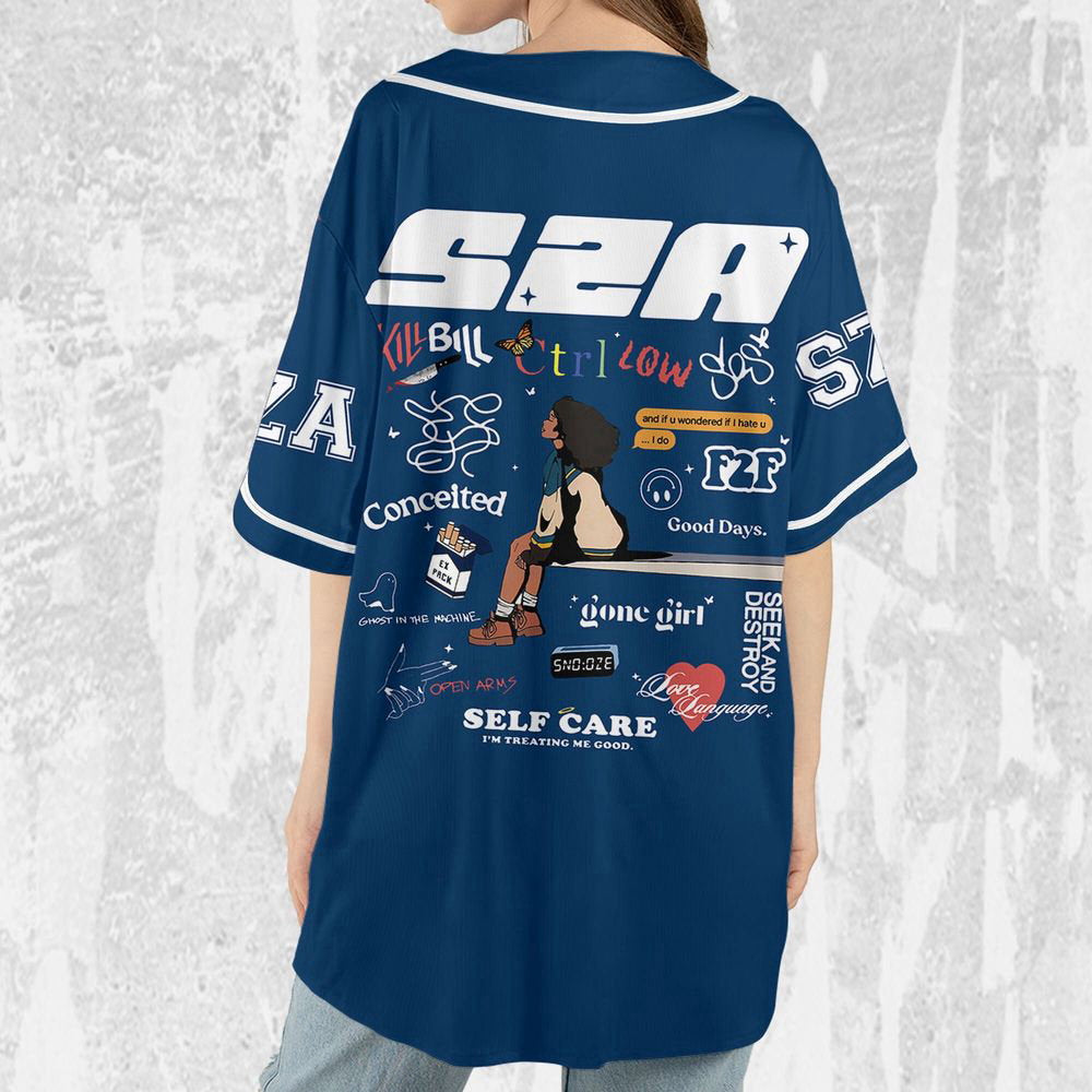 Personalize SZA SOS Blue Jersey, Sza Baseball Jersey, SOS New Album - lylyprint.com baseball jersey product view 4