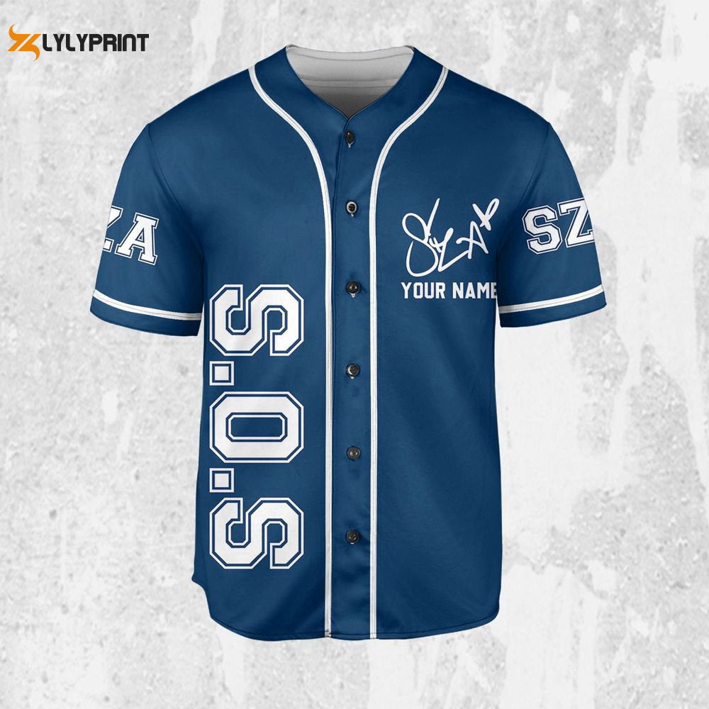 Personalize SZA SOS Blue Jersey, Sza Baseball Jersey, SOS New Album - lylyprint.com baseball jersey product view 1