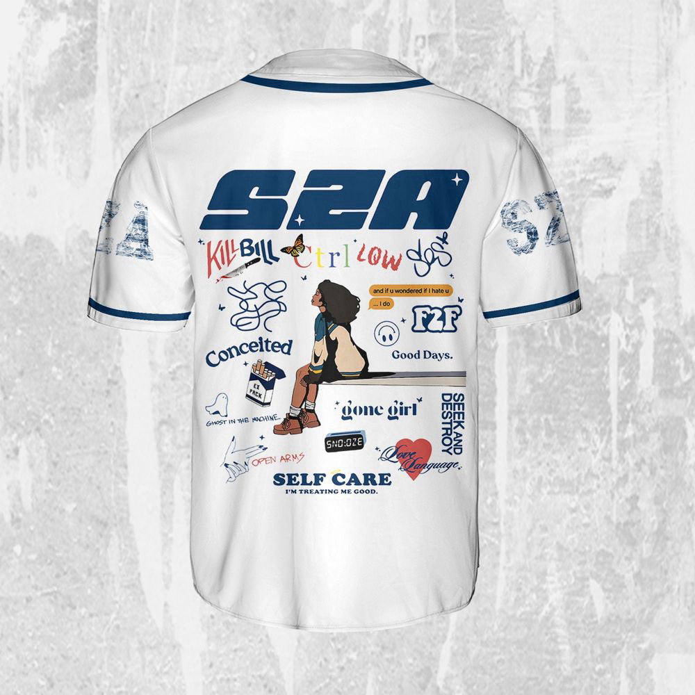 Personalize SZA SOS White And Blue Jersey, Sza Baseball Jersey, SOS New Album - lylyprint.com baseball jersey product view 2