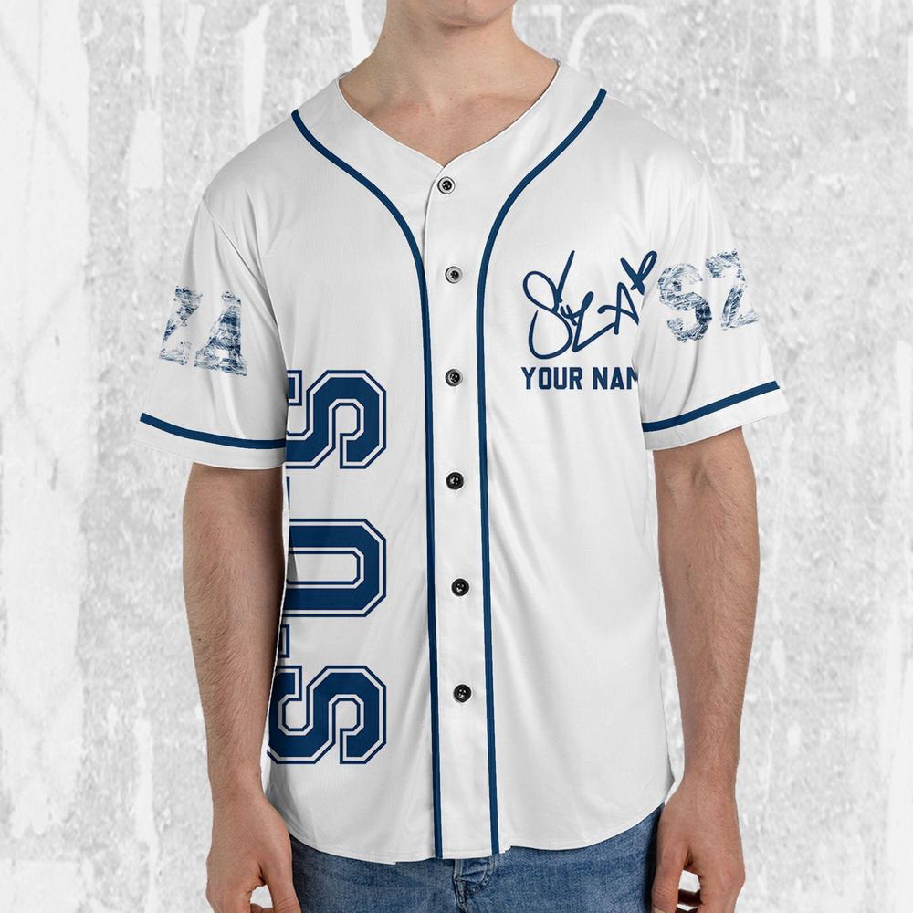Personalize SZA SOS White And Blue Jersey, Sza Baseball Jersey, SOS New Album - lylyprint.com baseball jersey product view 3