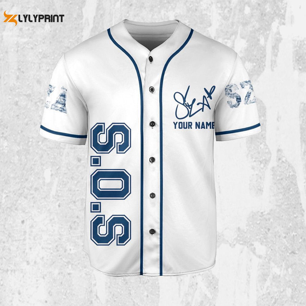 Personalize SZA SOS White And Blue Jersey, Sza Baseball Jersey, SOS New Album - lylyprint.com baseball jersey product view 1