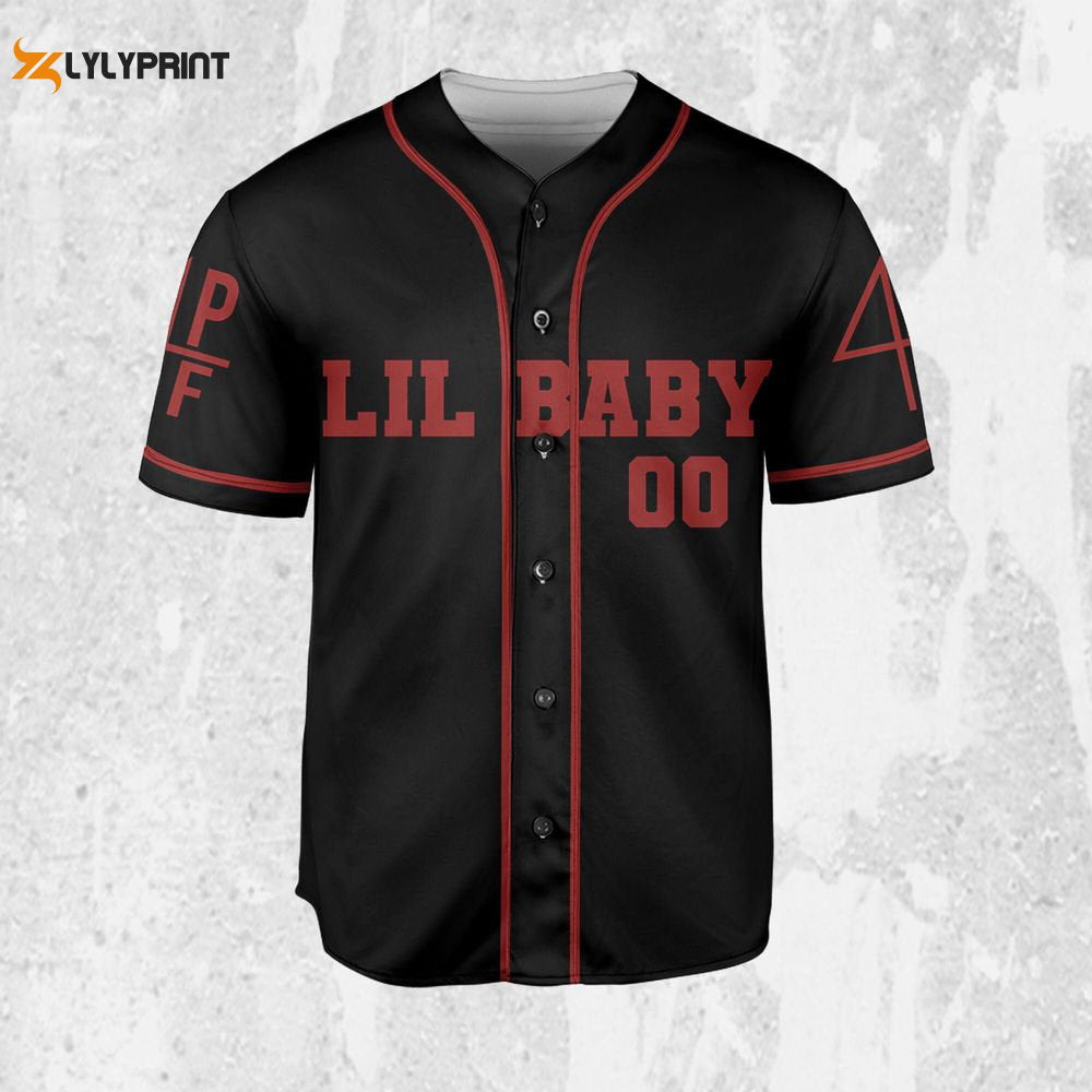 Personalize Vintage Lil Baby Style Black And Red Jersey, Lil Baby Baseball Jersey - lylyprint.com baseball jersey product view 2