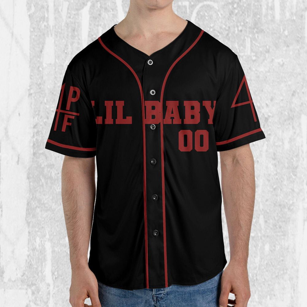 Personalize Vintage Lil Baby Style Black And Red Jersey, Lil Baby Baseball Jersey - lylyprint.com baseball jersey product view 4