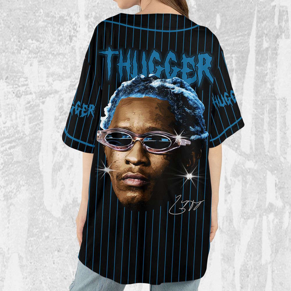 Personalize Young Thug Black And Blue Jersey, Young Thug Baseball Jersey - lylyprint.com baseball jersey product view 4