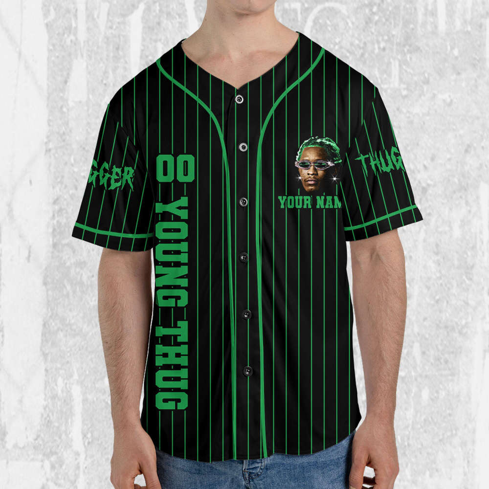 Personalize Young Thug Black And Green Jersey, Young Thug Baseball Jersey - lylyprint.com baseball jersey product view 3