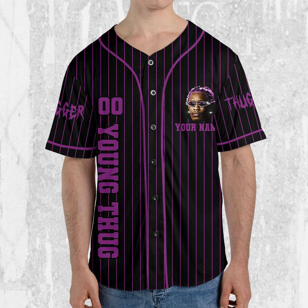 Personalize Young Thug Black And Purple Jersey, Young Thug Baseball Jersey - lylyprint.com baseball jersey product view 3