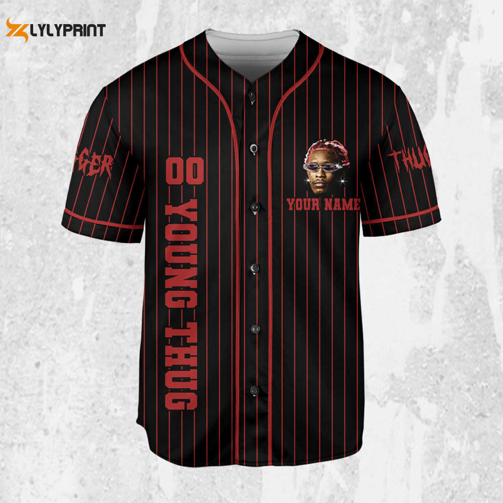 Personalize Young Thug Black And Red Jersey, Young Thug Baseball Jersey - lylyprint.com baseball jersey product view 2