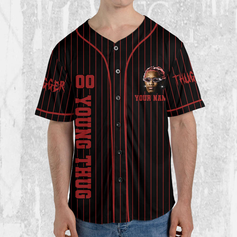 Personalize Young Thug Black And Red Jersey, Young Thug Baseball Jersey - lylyprint.com baseball jersey product view 4