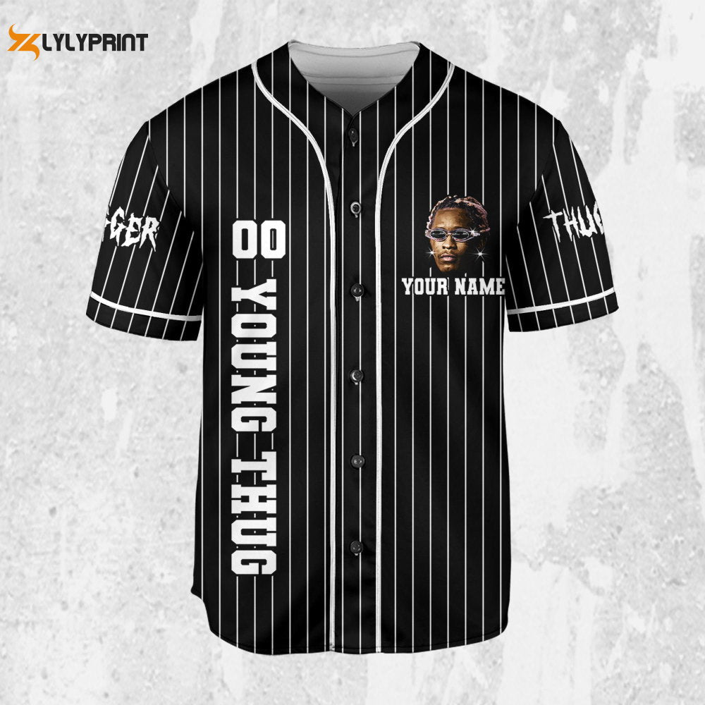 Personalize Young Thug Black And White Jersey, Young Thug Baseball Jersey - lylyprint.com baseball jersey product view 2