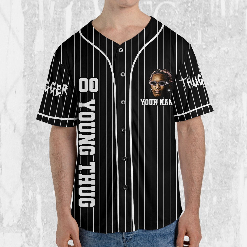 Personalize Young Thug Black And White Jersey, Young Thug Baseball Jersey - lylyprint.com baseball jersey product view 4