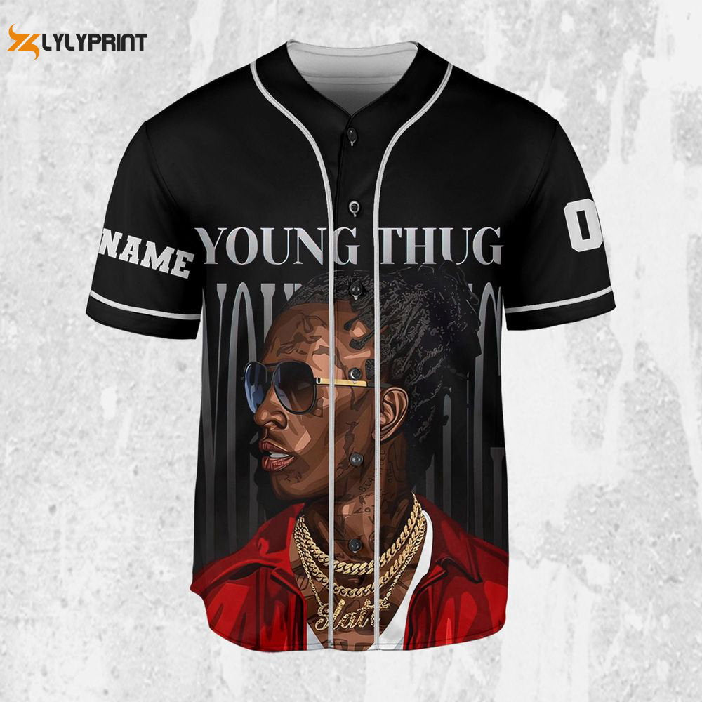 Personalize Young Thug Cool Black And Red Jersey, Young Thug Baseball Jersey - lylyprint.com baseball jersey product view 2