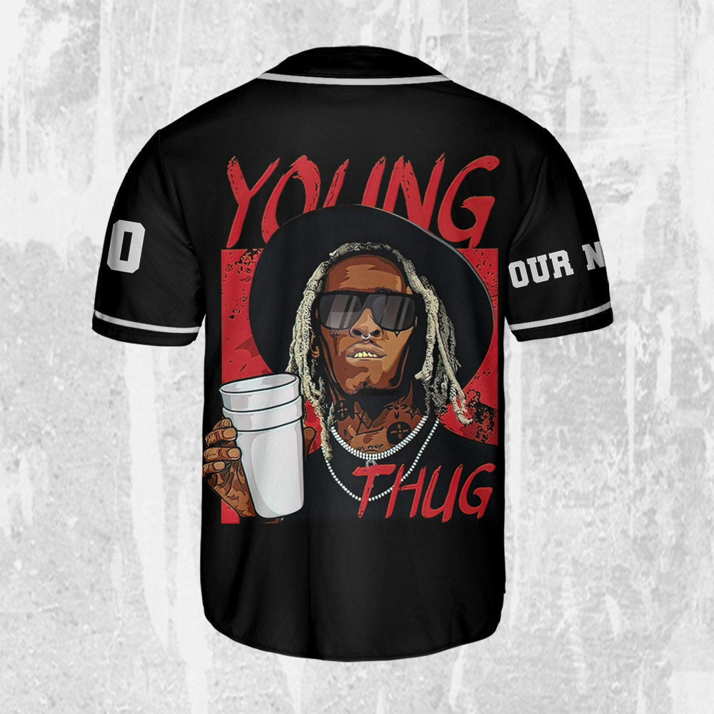 Personalize Young Thug Cool Black And Red Jersey, Young Thug Baseball Jersey - lylyprint.com baseball jersey product view 3